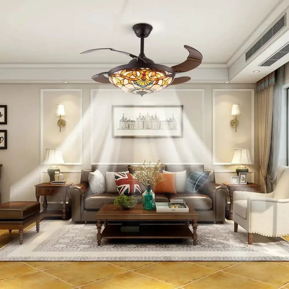 42 in Tiffany Style Ceiling Fan W/ Light, Remote Control, 3 Color Changing LED & 3 Speed Setting, Modern Fan for Living Room Use from PriceLows™