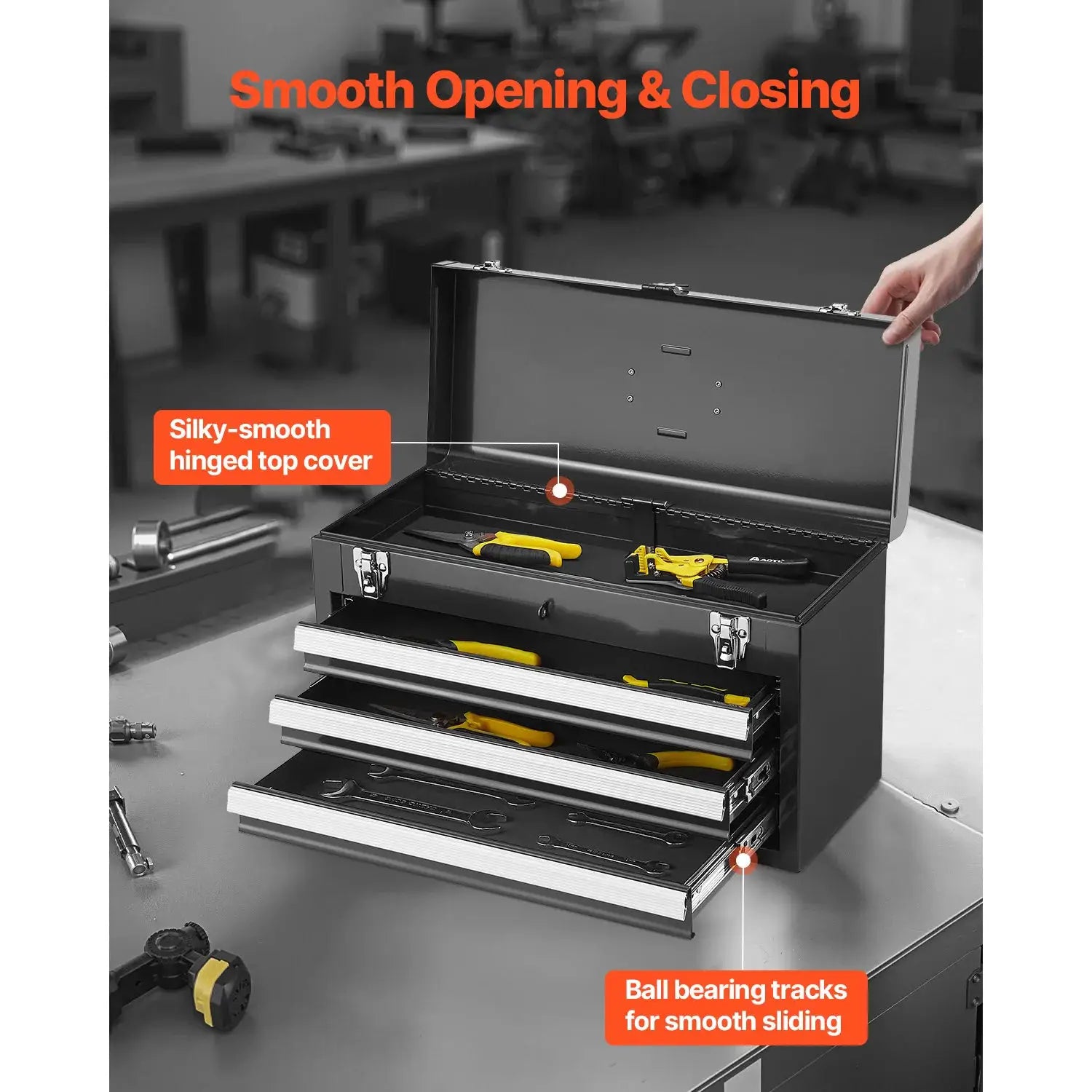 SucceBuy 20in 3-Drawer Metal Tool Box Black/Red Tool Chest with EVA Liners Multifunction Tool Organizer for Garage & Workshop from PriceLows™