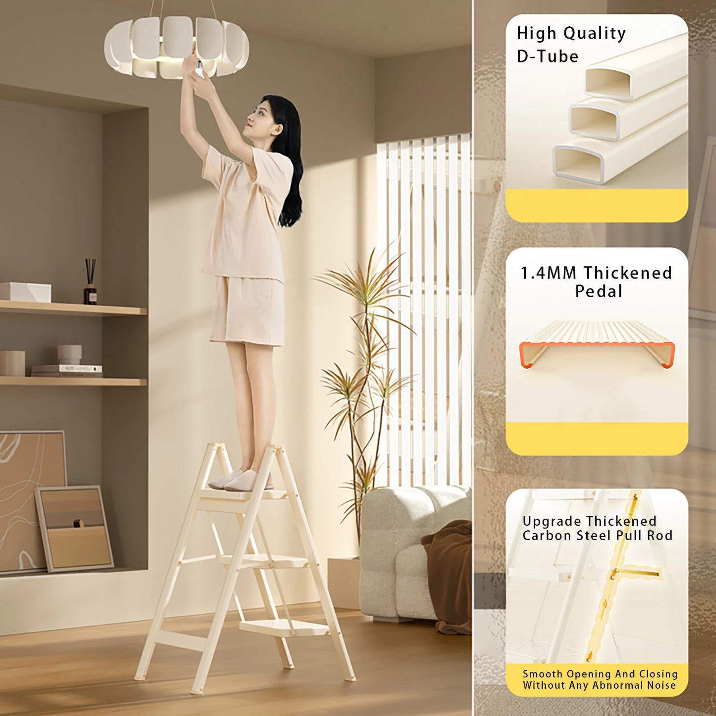 Stepladder, 3 Tiers, Foldable, Aluminum, Lightweight, Ladder, Load Capacity 330.7 lbs (150 kg), Includes Tray,Large Cleaning from PriceLows™