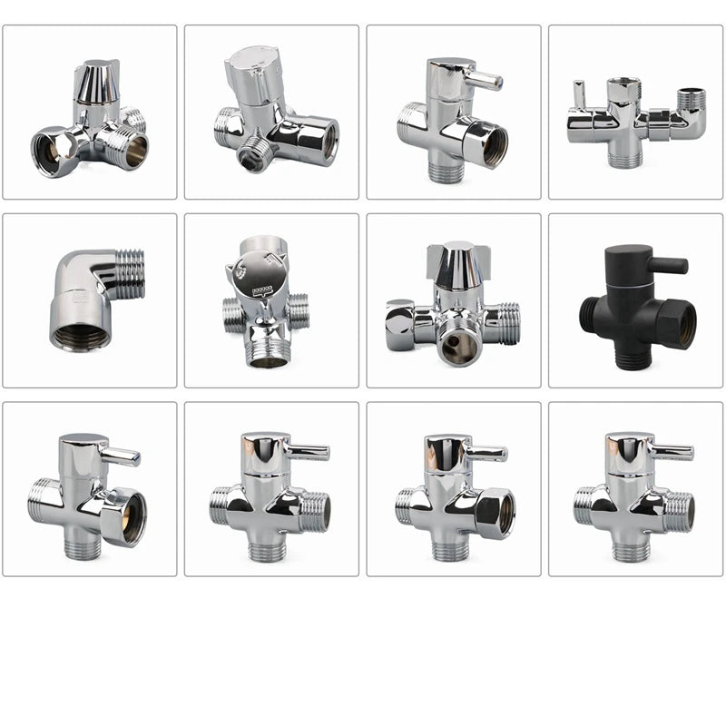 Shower Diverter Valve | 3-Way Brass | G1/2 G3/4 Threads | Shower Arm Adapter