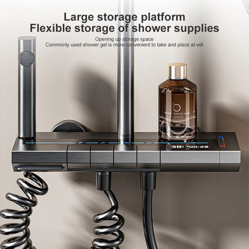 Shower System | Grey Finish | Digital Display | Wall-Mounted Aluminum