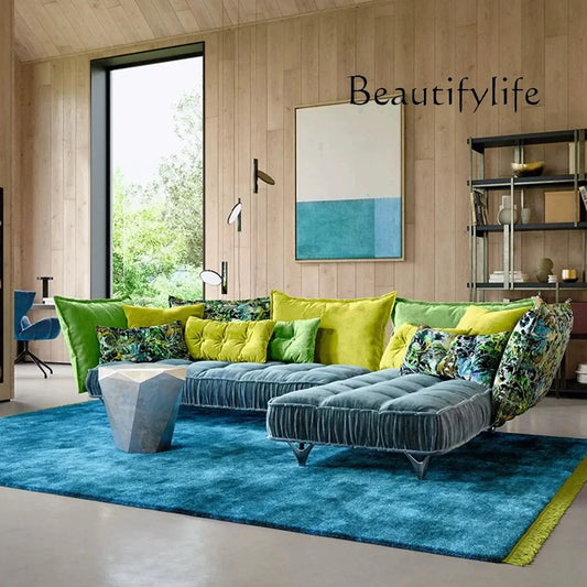 XS French Modern Simple Light Luxury Special-shaped Retro Pattern Fabric Corner Combination Sofa from PriceLows™