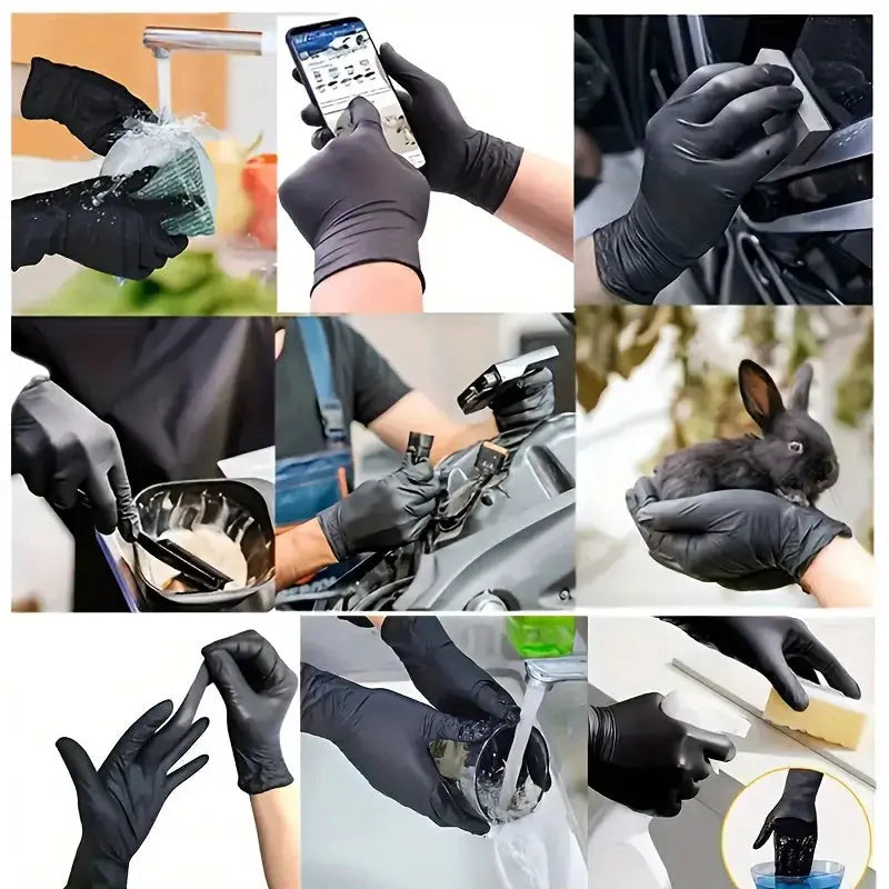 Industrial grade black disposable nitrile gloves, thickened, durable, oil resistant, stab resistant gloves, tattoo resistant, automotive repair, food processing protective gloves from PriceLows™