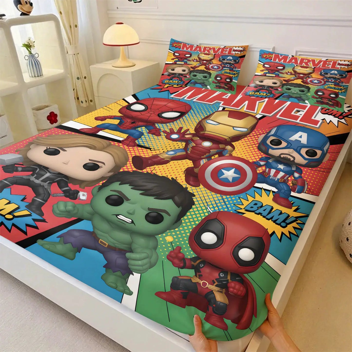3Pcs Marvel Superhero Comic Panels Fitted Sheet Set-Marvel fan & Boys' Room Trendy Bedding-Soft Deep Pocket Mattress Protector from PriceLows™