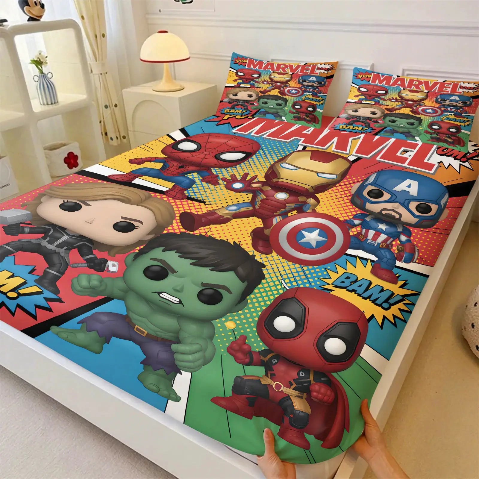 3Pcs Marvel Superhero Comic Panels Fitted Sheet Set-Marvel fan & Boys' Room Trendy Bedding-Soft Deep Pocket Mattress Protector from PriceLows™