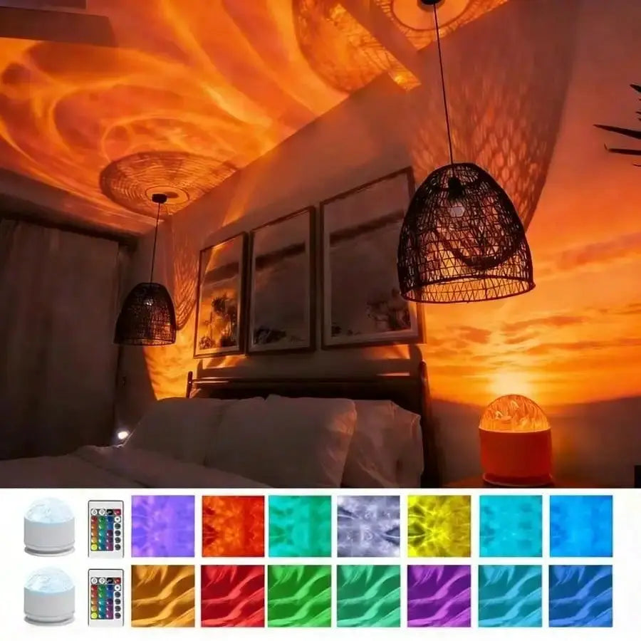 Ocean Wave & 3D Water Ripple Projector Light, 16-Color Round Mood Lamp LED Night Light for Relaxation & Romantic Ambience from PriceLows™