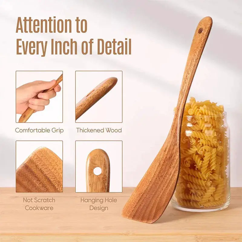 Best Wooden Spoons for Cooking Acacia Wooden Kitchen Utensils Set Smooth Non Toxic Wood Cooking Spatula Turner Serving Spoon from PriceLows™