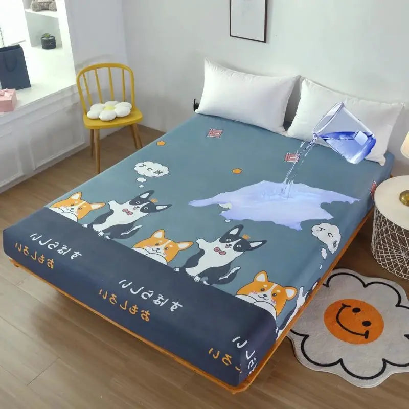 Kuup-Polyester 360° waterproof Cartoon Fitted Sheet Only(no pillowcase) Elastic Band Around Mattress Cover King Size Bed Cover from PriceLows™