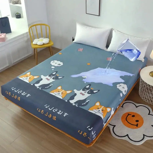 Kuup-Polyester 360° waterproof Cartoon Fitted Sheet Only(no pillowcase) Elastic Band Around Mattress Cover King Size Bed Cover from PriceLows™