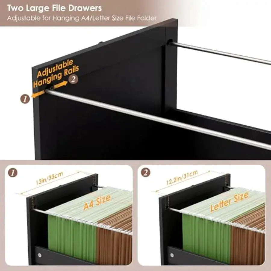 72'' Tall File Bookcase with Power Outlet and Printer Stand 2 Drawer Filing Cabinets for Home Office Fit Hanging A4 File Storag from PriceLows™