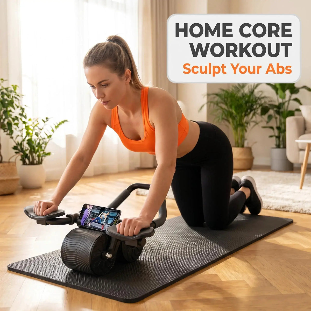 Ab Roller | 3 In 1 Core Kit | Double Wheel | Black With Kneepad