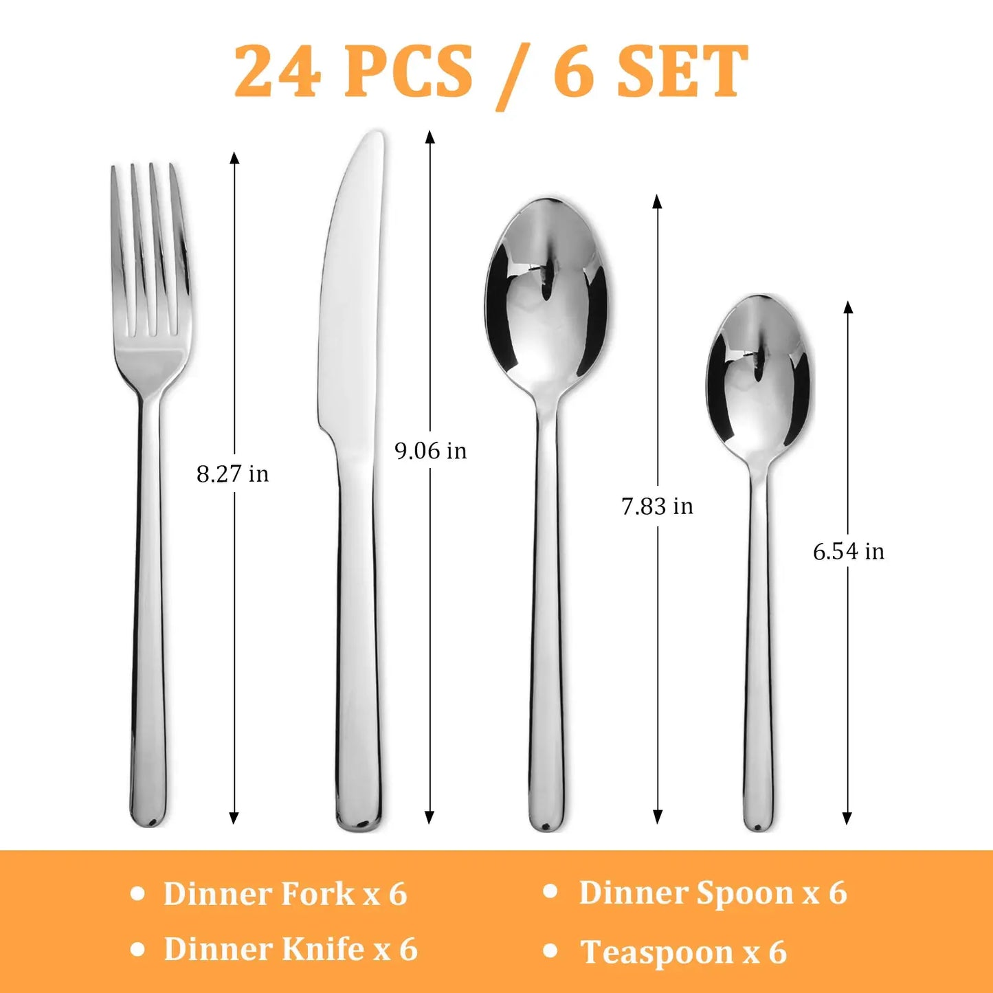 HANSMART 24Pcs Stainless Steel Flatware Set, Service for 6, Mirror Polished Knives Forks Spoons for Home & Commercial Use from PriceLows™