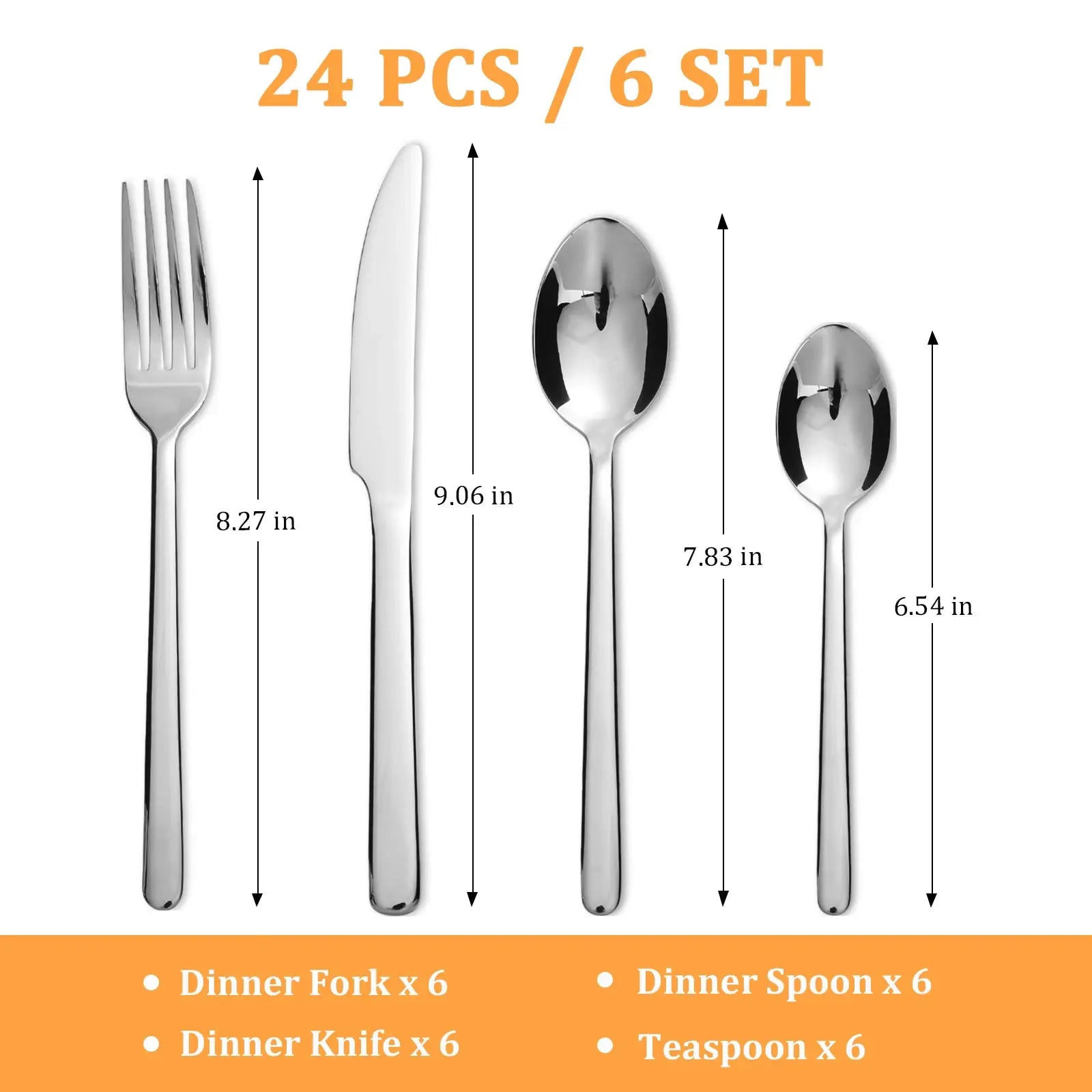 HANSMART 24Pcs Stainless Steel Flatware Set, Service for 6, Mirror Polished Knives Forks Spoons for Home & Commercial Use from PriceLows™