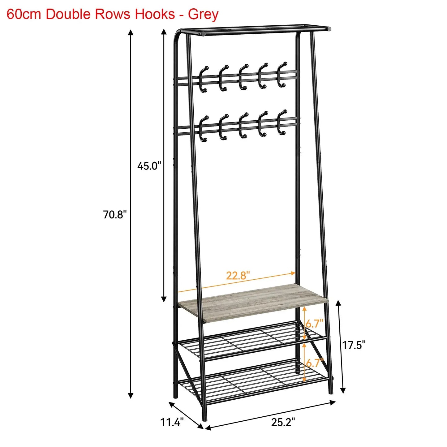 Coat Rack Shoe Bench, 4-in-1 Hall Trees Entryway Bench with Coat Rack and Shoe Rack, Steel Frame Storage Shelf and Hanging Bar from PriceLows™