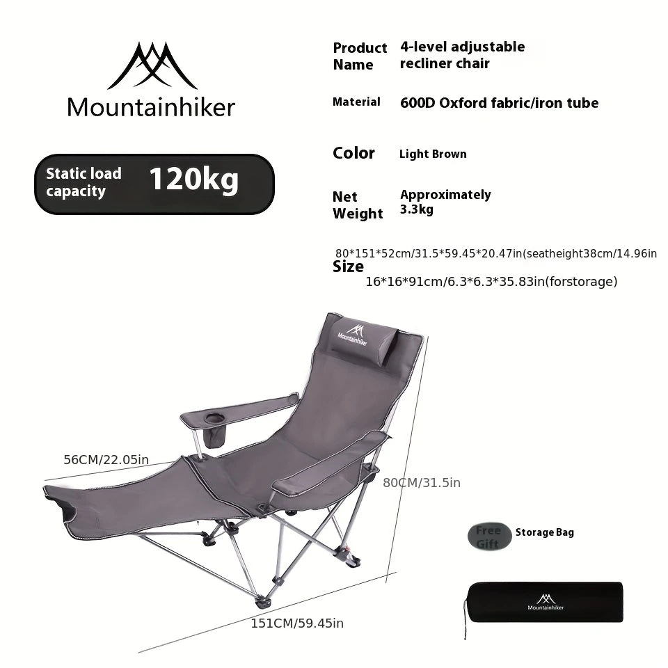 Folding Chair | 600D Oxford Cloth | 4 Adjustable Loungers | One Size