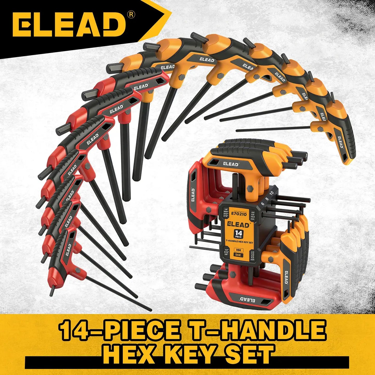 ELEAD 14PC T-Handle Allen Wrench Set, Metric & SAE, Long Arm Hex Key with Storage Rack, Portable Tools for Home Repair from PriceLows™