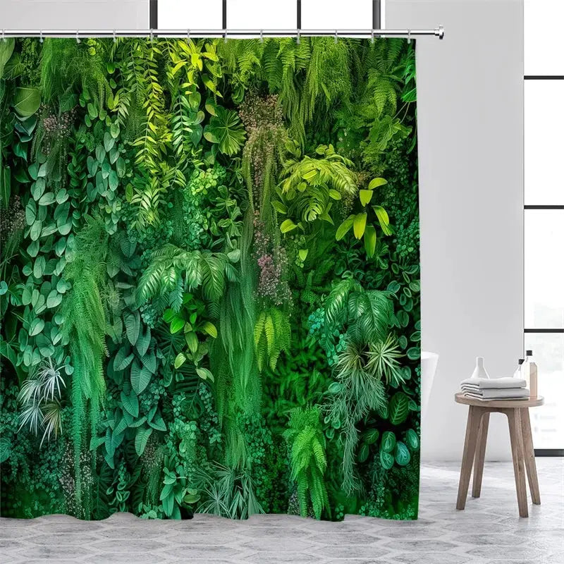 Green Leaves Shower Curtains Tropical Leaf Garden Vine Plant Wall Hanging Fabric Home Bathroom Decor Bath Curtain Set with Hooks from PriceLows™