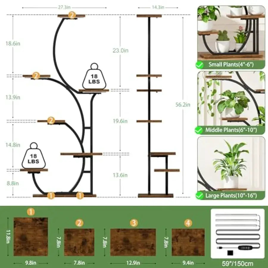 Plant Stand Indoor with Grow Lights - Lighted Indoor Plant Shelf, 57" 7 Tier Corner Plant Stands for Indoor Growing, Tall Flowe from PriceLows™