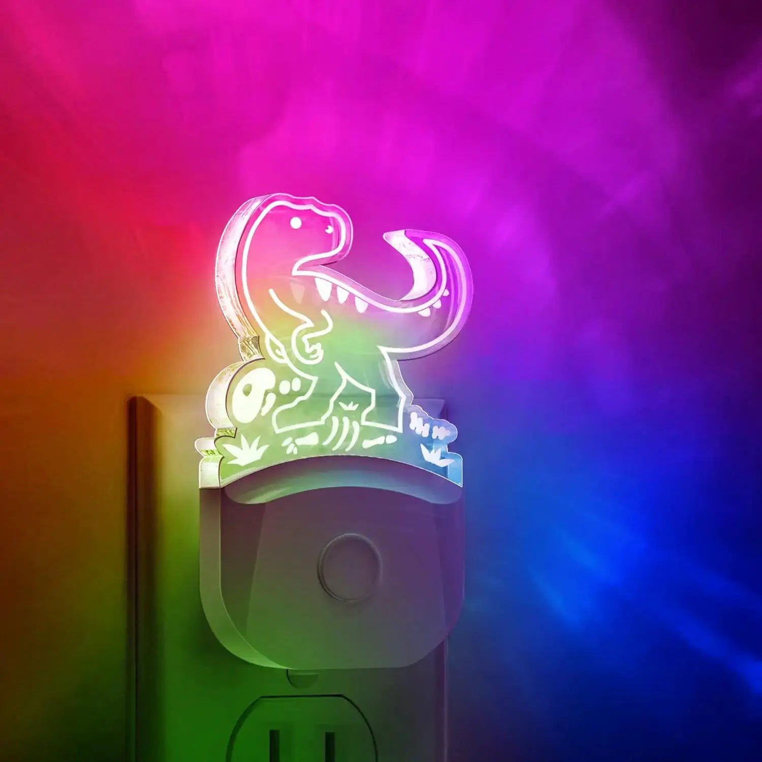 Dinosaur Night Light for Kids, Plug-in LED with Dusk-to-Dawn Sensor, 3 Modes, RGB+Warm White, Nursery Room Decor from PriceLows™