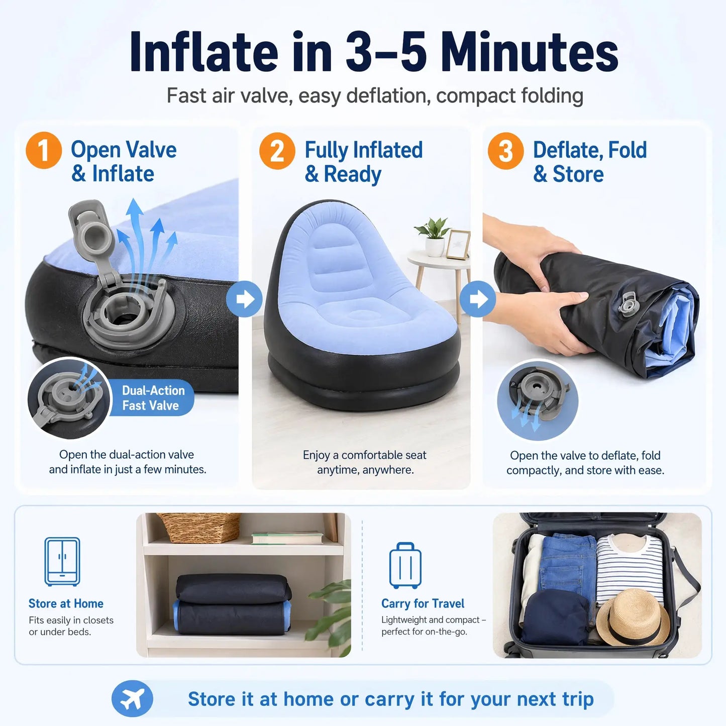 Inflatable Flocking Lazy Sofa Set | Portable Foldable | With Stool | Outdoor
