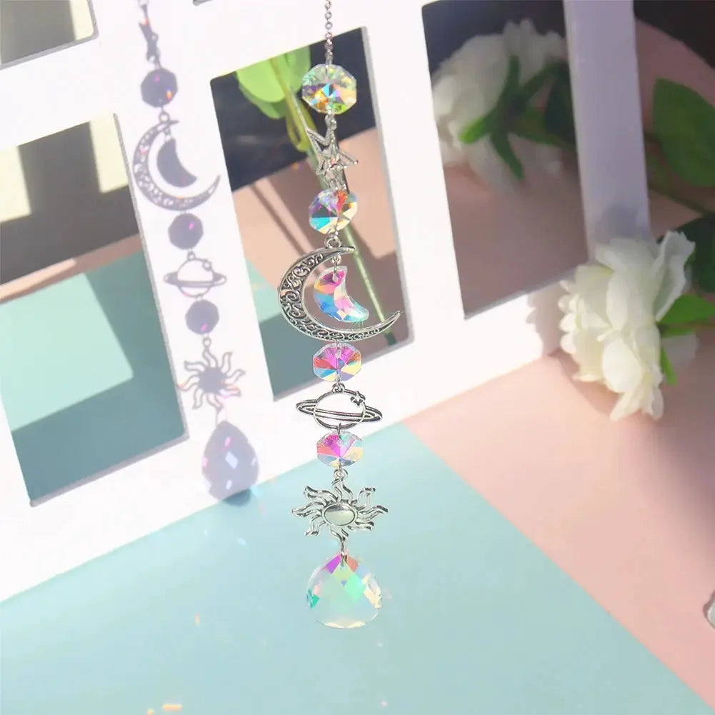 1pc Crystal Wind Chime Moon Sun Catcher Diamond Prisms Pendant Dream Catcher Rainbow Hanging Drop Home Garden Decor Windchime from PriceLows™