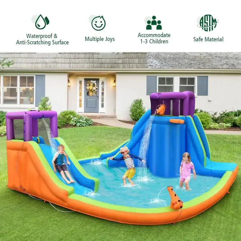 6-in-1 Inflatable Dual Water Slide Bounce House Without Blower from PriceLows™