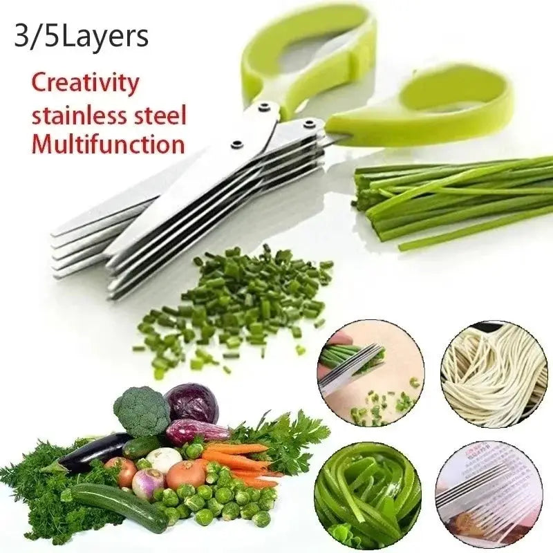Multifunctional Scissors Stainless Steel 5 Layer Kitchen Scissors Scallion Cutter Pepper Herb Laver Spices Onion Cooking Tool from PriceLows™