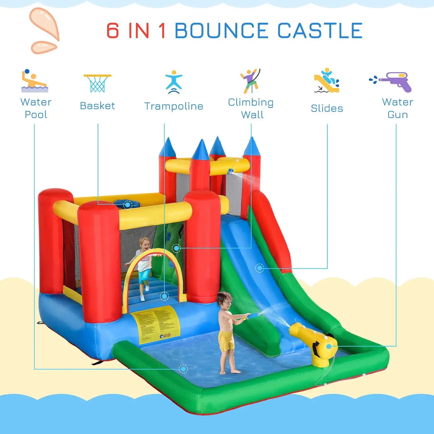 Inflatable Water Slide with Blower, All in 1 Bounce House Jumping Castle With Pool, Outdoor Backyard Playground For Summer Party from PriceLows™