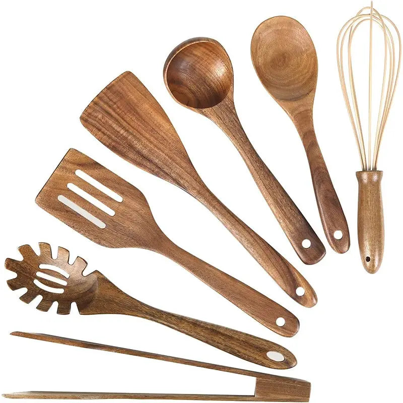 LMETJMA 10 Pack Natural Teak Wooden Kitchen Utensil Set Wooden Spoons Spatula Cooking Utensil Set For Cooking Baking JT503 from PriceLows™