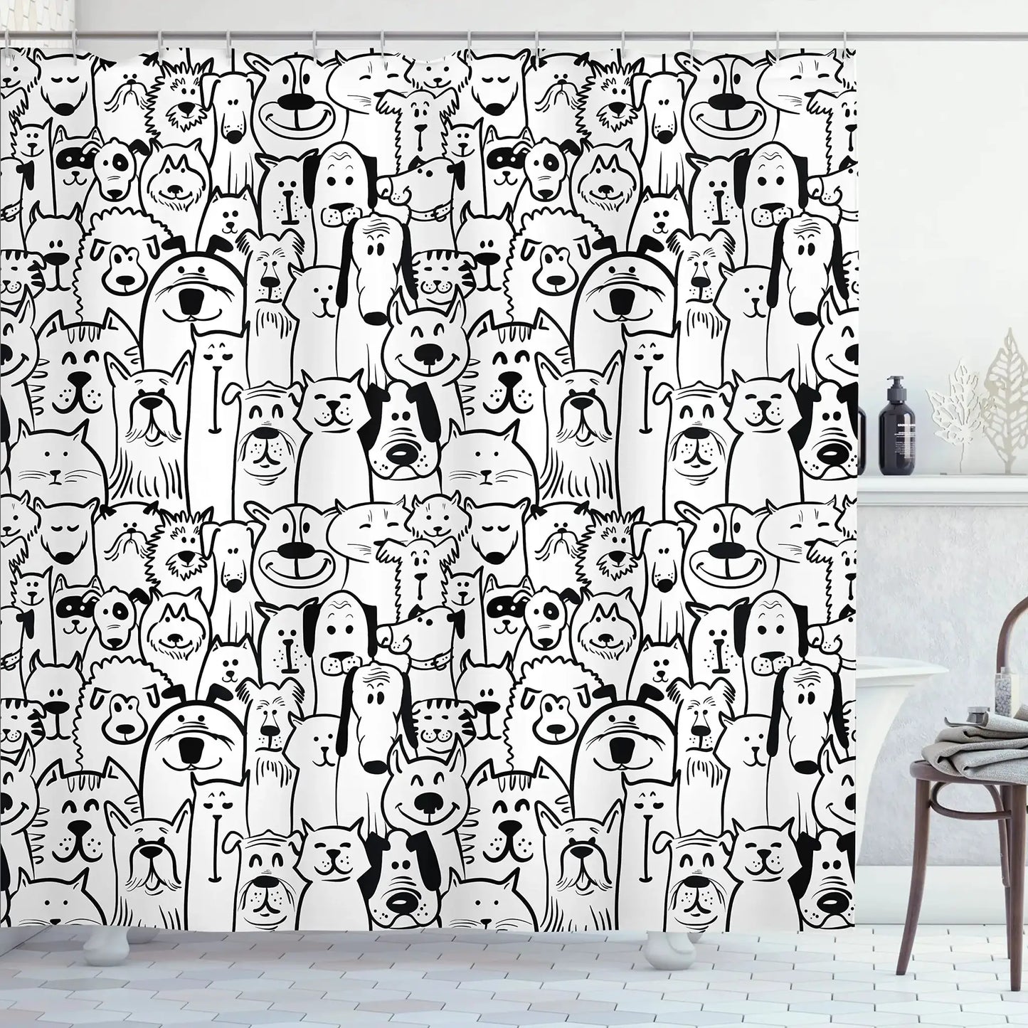 Raining Cats and Dogs Shower Curtain Funny Cartoon Cute Animal Hilarious Pets Playing Water Polyester Waterproof Bathroom Panels from PriceLows™