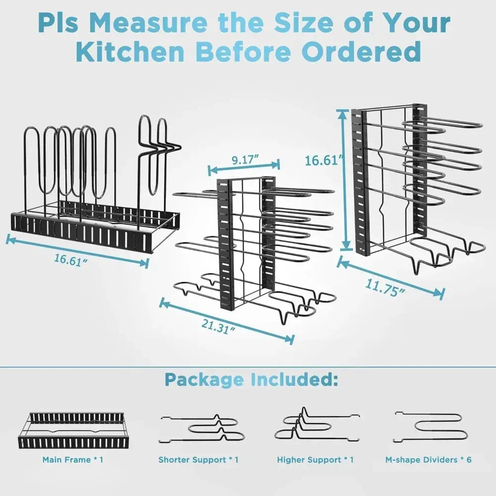 Pot Rack Organizer | Adjustable 8 Tier | Rust Resistant | Black Metal