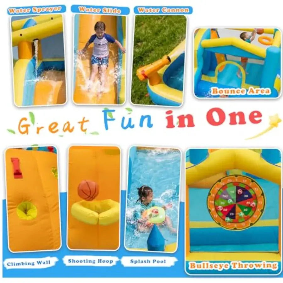 19.2FT Giant Inflatable Water Dual Slide for Backyard Blow Up Bounce House with 650W Blower 2 Slides Climbing Wall 2 Splash Poo from PriceLows™