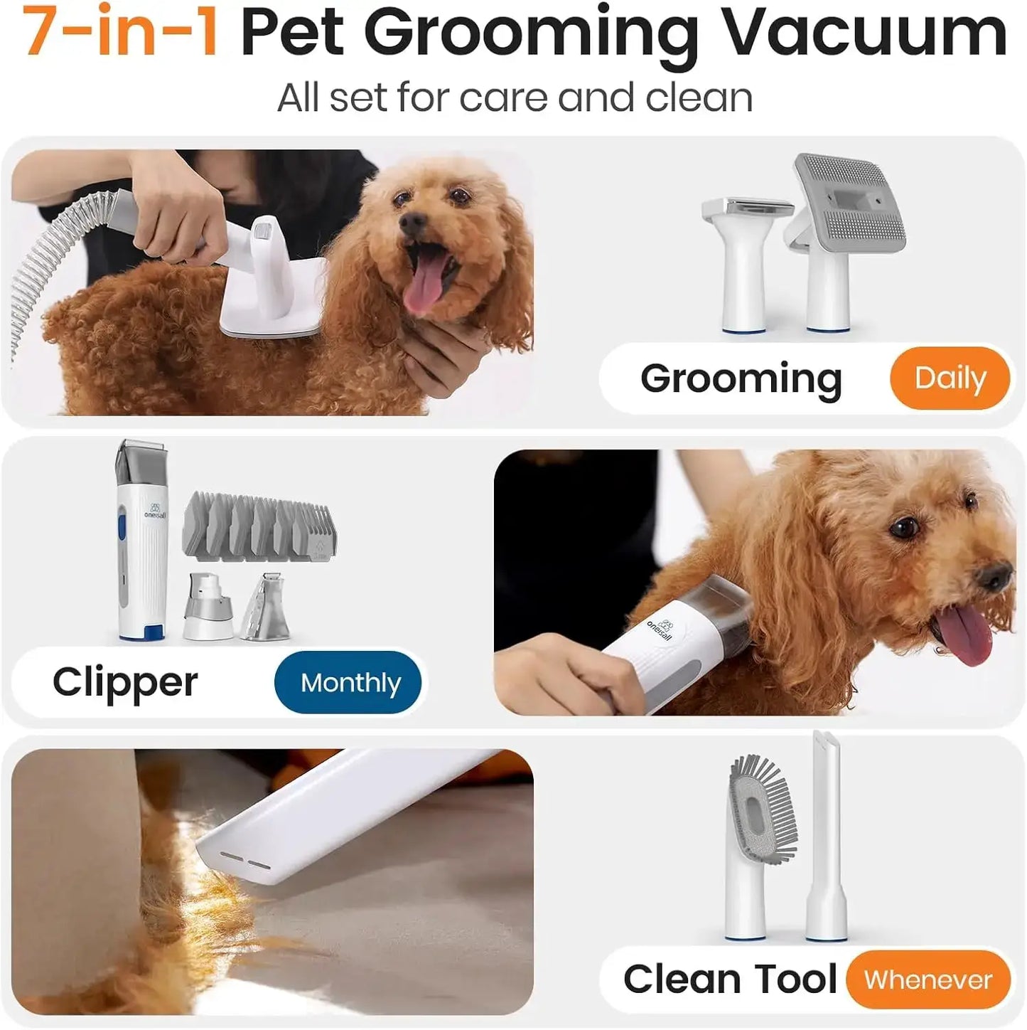 Dog Grooming Vacuum | 1.5L Dust Cup | Clipper Nail Grinder And 7 Tools | Blue