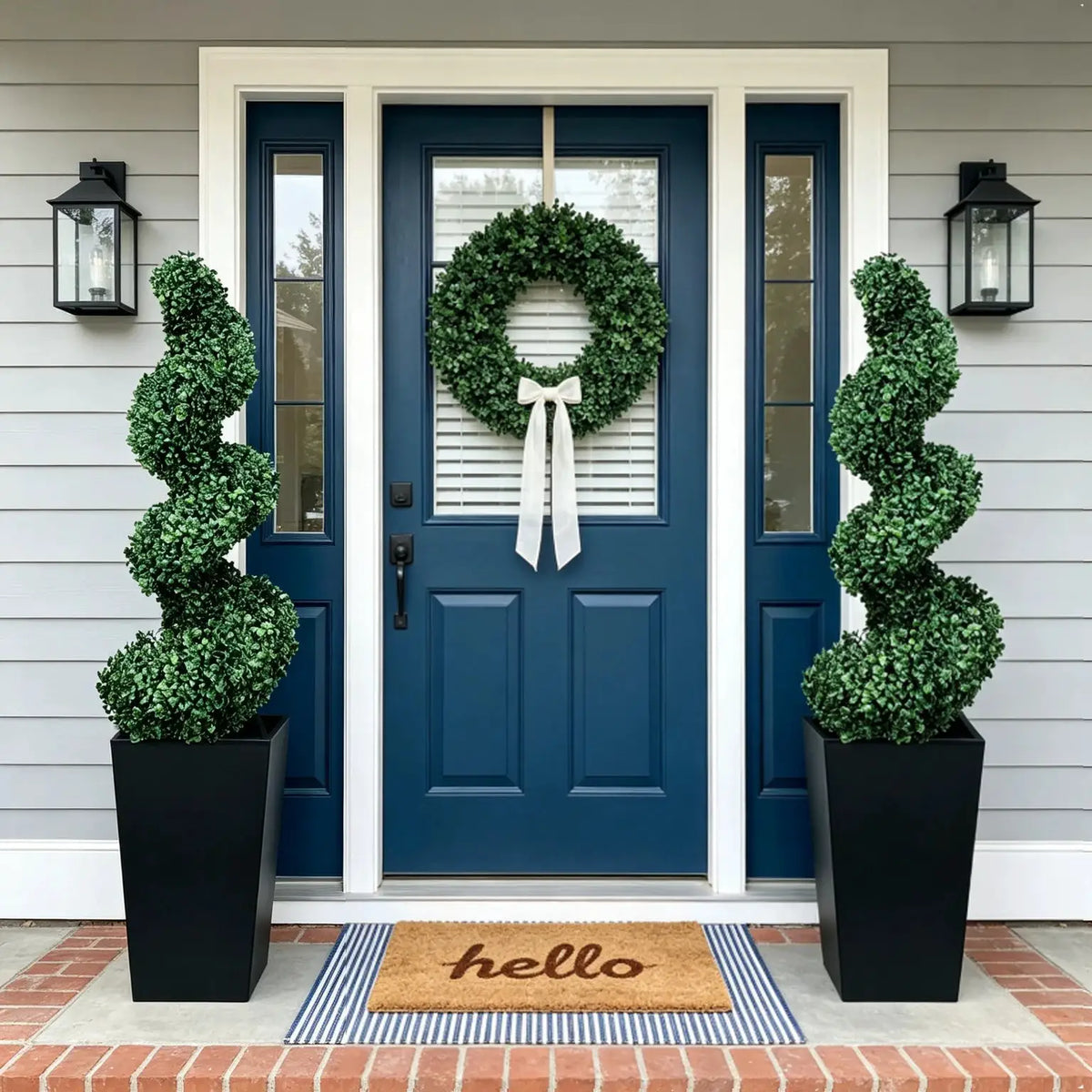 Artificial Boxwood Spiral Topiary | 2 Piece Set | With Planter | 2.6Ft-5.2Ft