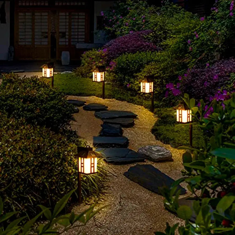 Japanese Decor Solar Lights for Outside, Pathway Lights 4 Pack - Lawn/Patio/Yard/Walkway/Driveway Decoration from PriceLows™