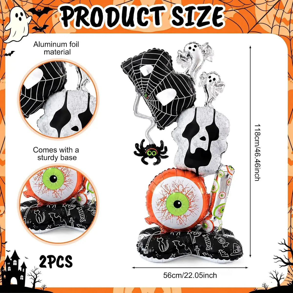 Giant Halloween Balloons | 3.8 Ft Self Standing | 2 Pack Boo