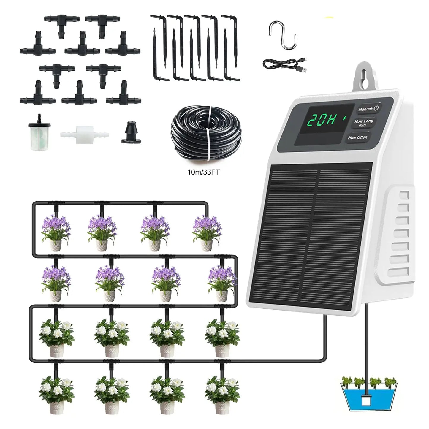 Upgraded Solar Drip Irrigation System Automatic Watering Plants Supplies for Home and Garden Balcony Greenhouse Hanging Plants from PriceLows™