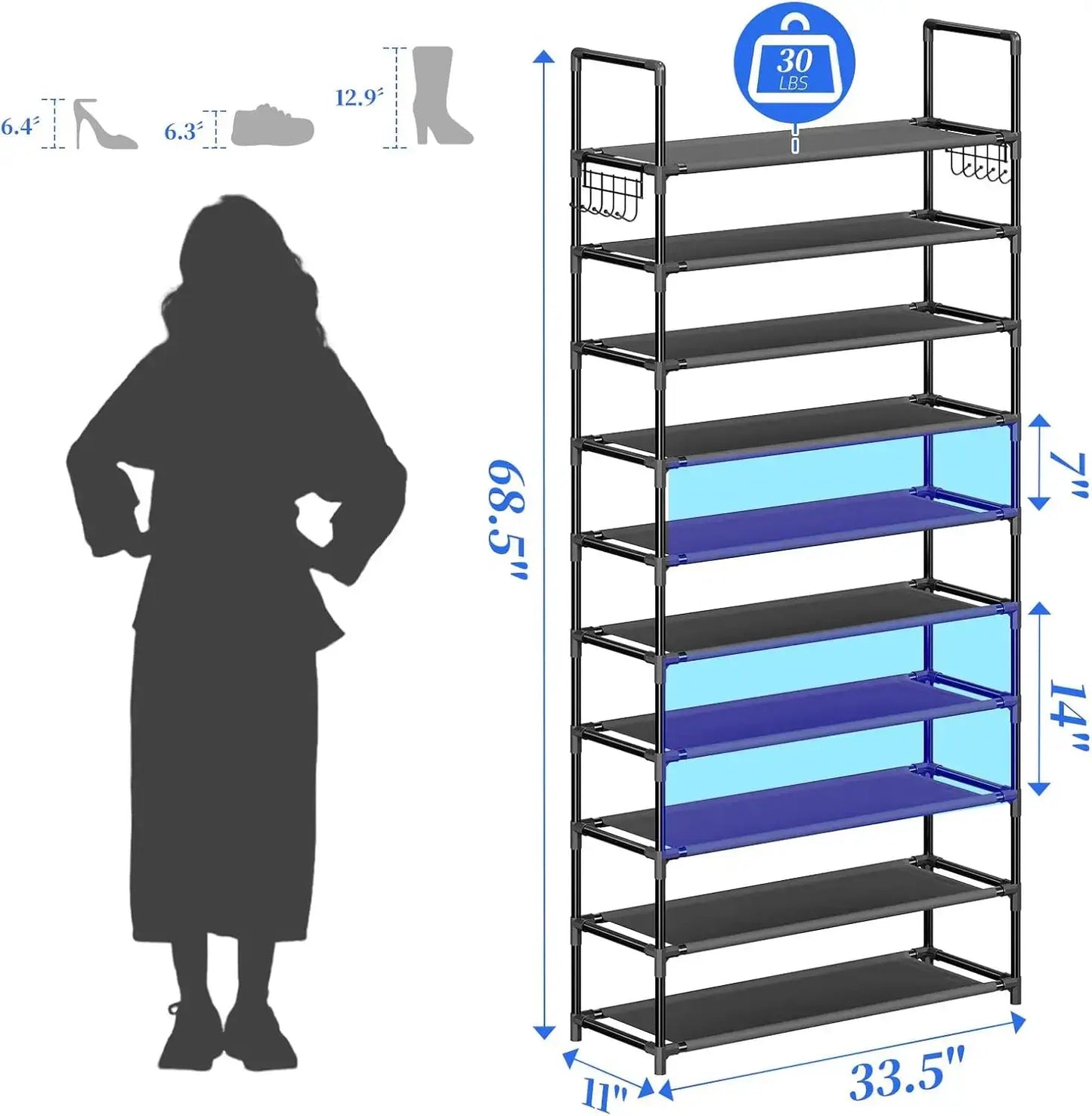 Simple Trending Tall Shoe Rack Storage Holds 40 Pairs, 10 Tier Shoe Organizer Shelf Large Capacity for Entryway Closet, Black from PriceLows™