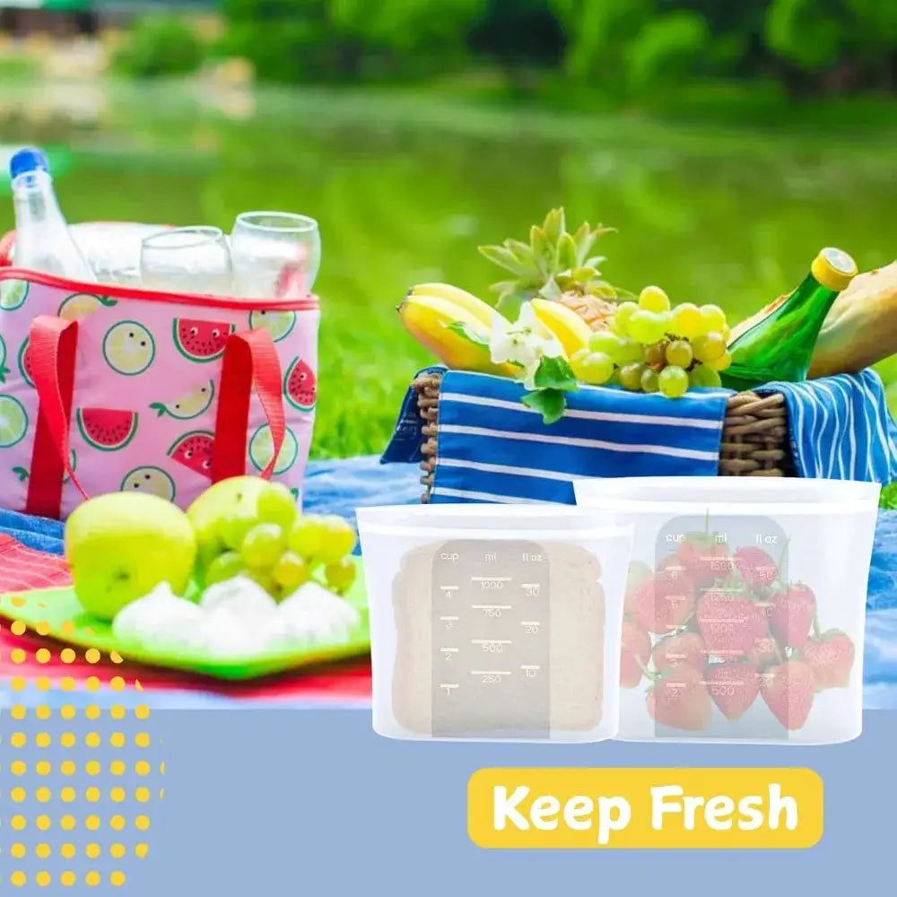 Reusable Silicone Food Storage Bags | Leakproof | Dishwasher | 17oz 34oz 51oz