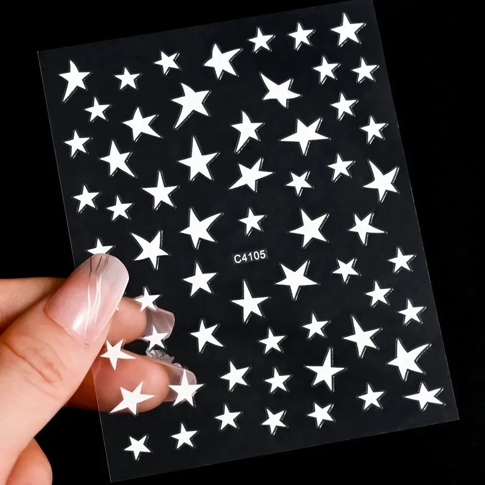 3D Bronzing Laser Silver Irregular Star Nail Decals Metallic Effect Silver Pentagram Nail Decals Adhesive Nail Art Star Stickers from PriceLows™