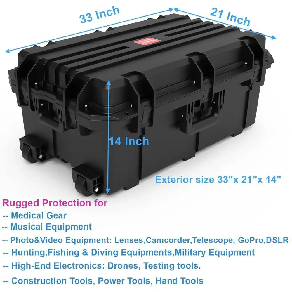 Rolling Hard Case 33x21x14 with Wheels, Customizable Foam, Retractable Handle for Tools, Cameras, and Equipment from PriceLows™