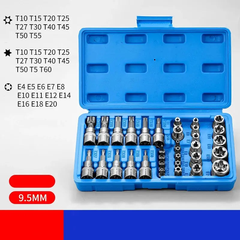 Professional 34pcs Torx Bit Socket & E-Torx Star Socket Set 1/4" 3/8" 1/2" Drive Male Female E-torx Bits Handheld Tool with Case from PriceLows™