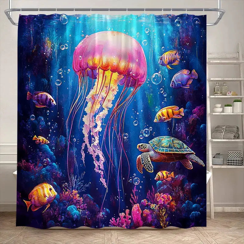 Ocean Animals Sea Turtle Shower Curtains Tropical Fish Coral Underwater Nature Scenery Child Bath Curtain Home Bathroom Decor from PriceLows™