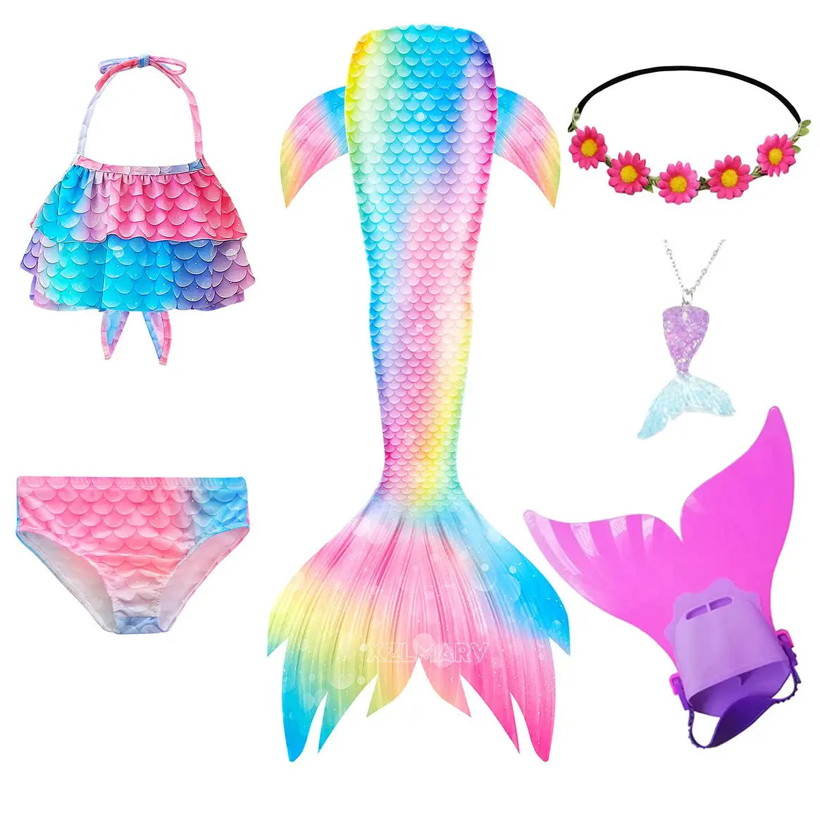 Mermaid Costume for Girl Mermaid Tail for Swimming Can Add Monofin Fin Girls Ariel Mermaid Costumes Cosplay Birthday Gift from PriceLows™