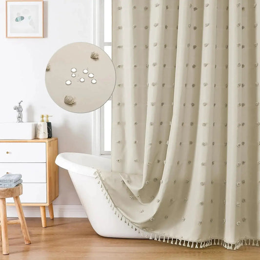 Bohemian Chic Polka Dot Shower Curtain with White Hooks - , Machine Washable Polyester Bathroom Decor from PriceLows™
