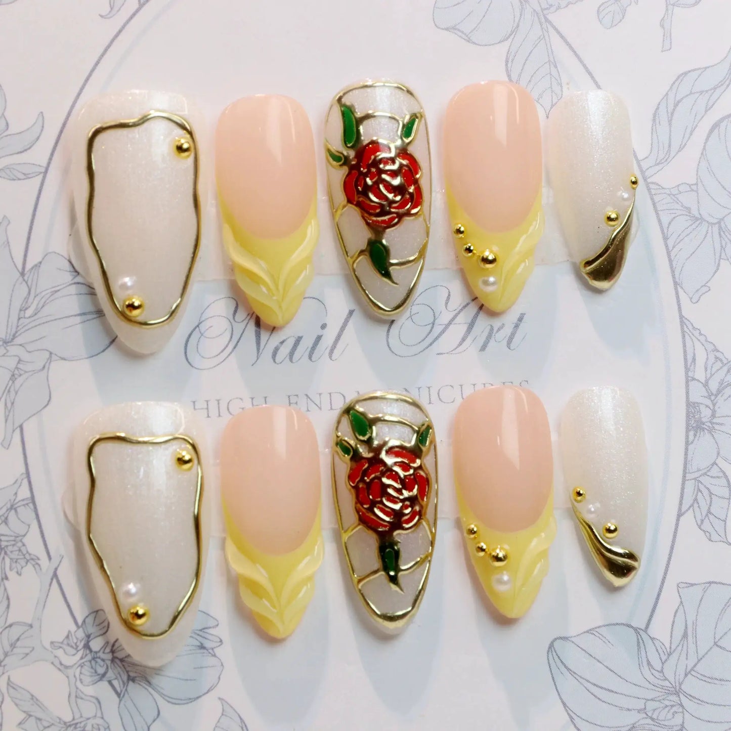 Press On Nails | Handmade Acrylic | Floral Design | 10 Piece Set