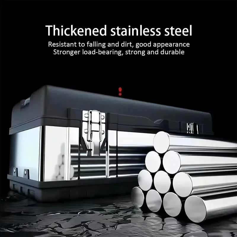 Portable Double Layer Storage Box Stainless Steel Thickened Anti-drop Multifunctional Household Hardware Tool Organizer Case from PriceLows™