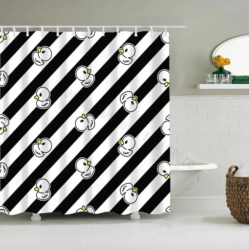 Cute Little Yellow Duck Shower Curtain Cartoon Funny Smiley Face Bathroom Waterproof Bath Duck Fabric 12 Hooks Bathroom Decor from PriceLows™