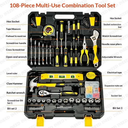 108 Pcs/set Socket Wrench Auto Repair Tool Combination Package Mixed Tool Set Hand Tool Kit with Plastic Toolbox Storage Case from PriceLows™