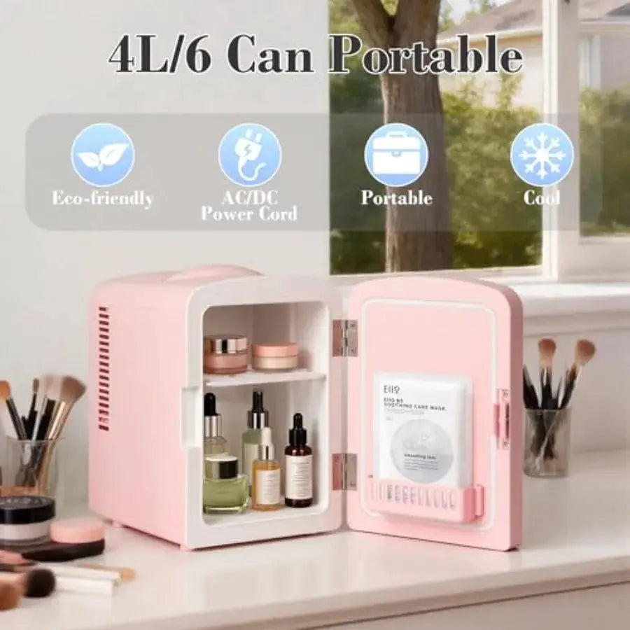 Mini Fridge, Skincare Fridge with Dimmable LED Light Mirror, 4 L/6 Cans Small Refrigerator for Beauty and Beverages, Mini Fridg from PriceLows™